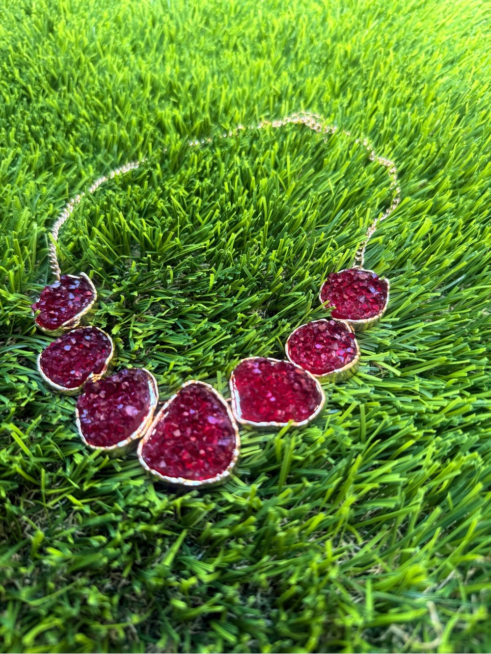 Red Druzy Statement Necklace - Gold Setting